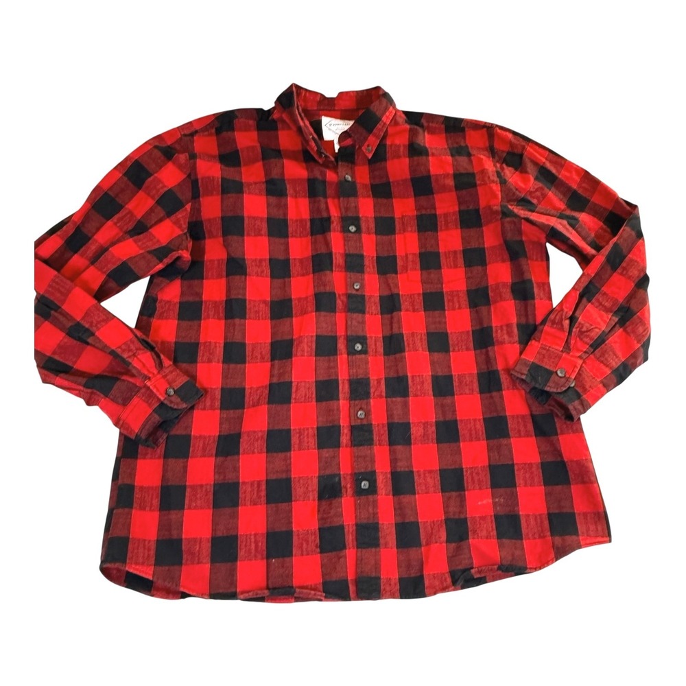 ST JOHNS‎ BAY Red Black Buffalo Plaid Long Sleeve Button Up Shirt Men XXL